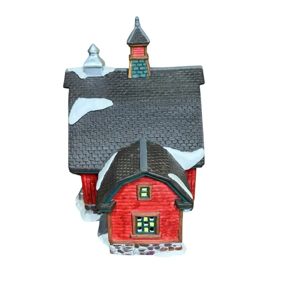 Vtg O'Well Heartland Valley Village Red Barn w/ Silo Lighted Porcelain House 90s